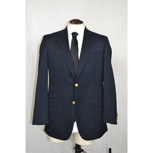 Brooks Brothers 346 Blazer Jacket 100% Wool dark blue Gold Buttons Size 41‎ Long